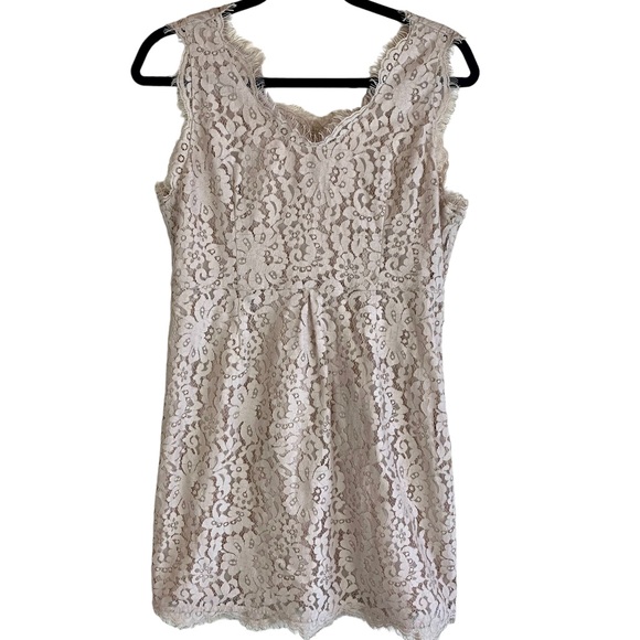 Joie Rori Lace Fringe Mini Dress Mushroom Tan Champage - Picture 2 of 14